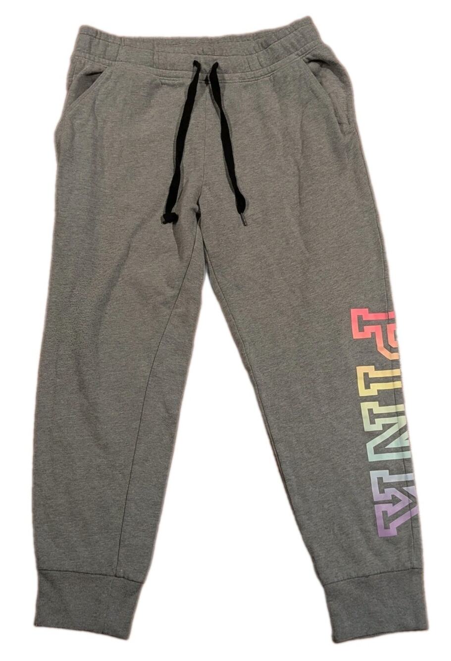 VTG VS PINK Rainbow Logo Gray Fleece Joggers Large Y2K